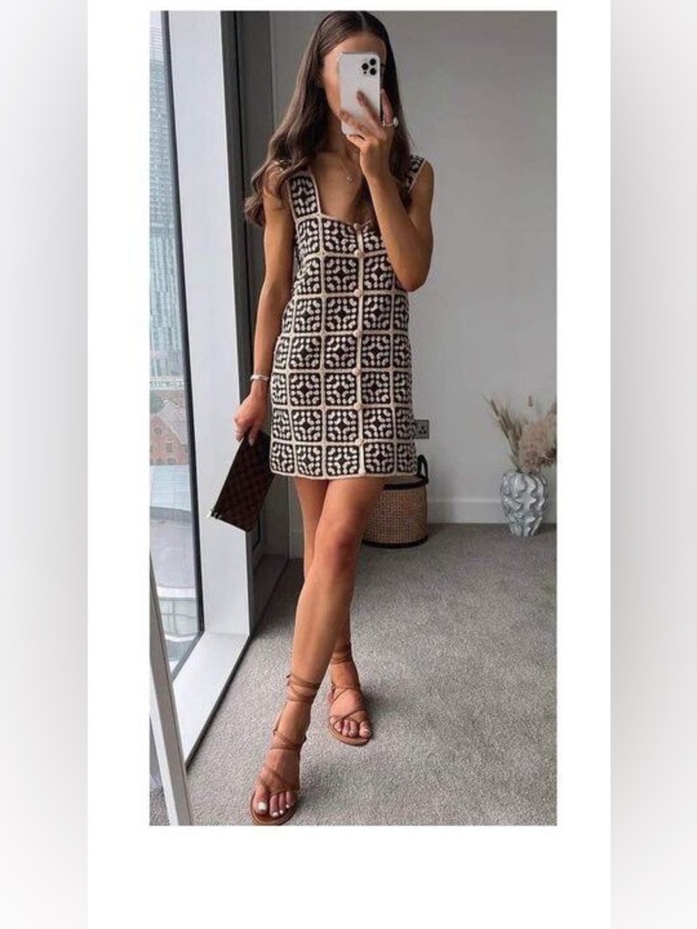 Zara crochet knit square neck dress Size M